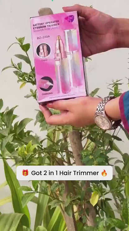 2 in 1 Rechargeable Hairbrow and Hair Remover Trimmer with Led painless Precision Shaver for Women's face, lips, Chin