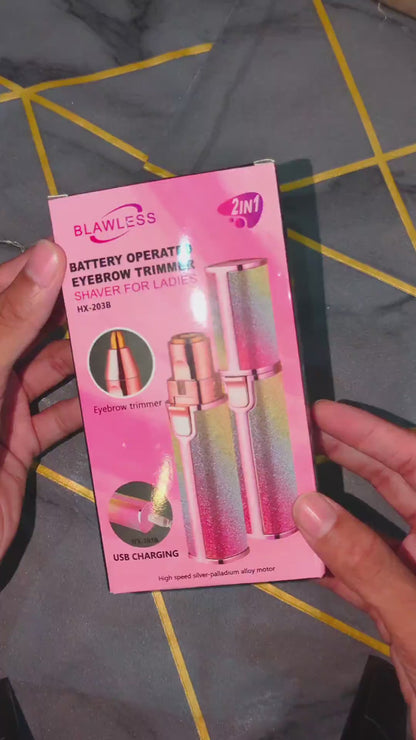 2 in 1 Rechargeable Hairbrow and Hair Remover Trimmer with Led painless Precision Shaver for Women's face, lips, Chin